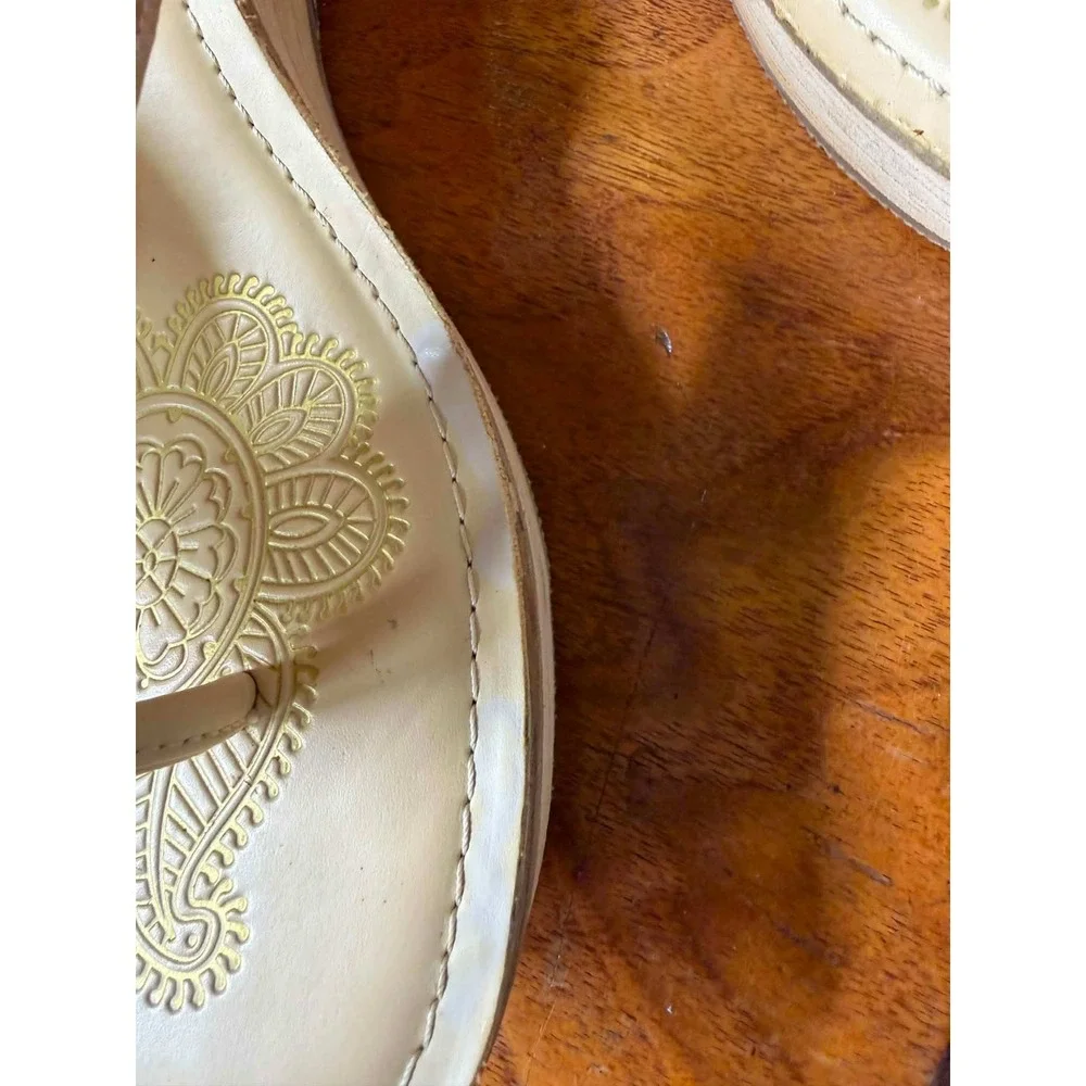 Vtg 90 y2k Skechers Womens 8 Tan Mendhi-Jaunt Platform Sandals Boho Beaded Wedge